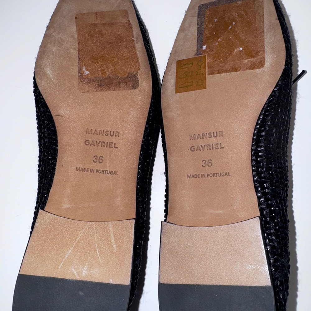 Mansur Garavani Raffia Black Sqaure Toe Ballet Flats 36=6 - Picture 6 of 7